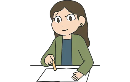 女性客が書類に判を押している