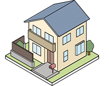 2階建ての戸建て住宅のイラスト。外壁や屋根のメンテナンス・リフォーム費用の必要性を説明している