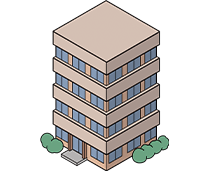 多層階のマンション（集合住宅）のイラスト。管理費や修繕積立金、駐車場代などの月次費用の発生を説明している