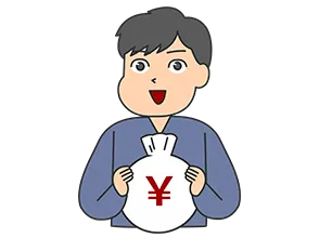 円マークの入った白い袋を両手で抱える男性