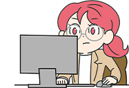 PCモニターを前にカレンダーや書類をチェックし、契約満了日を確認している女性助手のイラスト