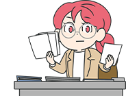 更新通知の書類を手に持ち、入居者への案内準備を整えている女性助手のイラスト