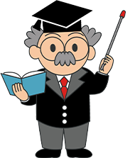 本を手に持ち、指示棒でポイントを指しながら法律上の「正当な事由」について解説する博士のイラスト