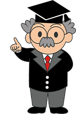 人差し指を立てて、契約書の内容を確認することの重要性をアドバイスしている博士のイラスト