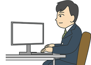 メールで依頼や確認を行う際の敬語表現（ご査収・ご送付・ご教示など）を紹介する欄と、パソコンでメールを作成する男性社員のイラスト