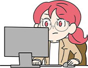 パソコンでブログやお客様の声を定期的に更新し、活発に情報を発信している女性助手のイラスト