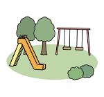 公園の遊具のイラスト。地元のスポットや周辺環境を紹介することで、地域に詳しい頼れる会社であることをアピールする記事テーマを示している。