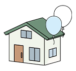 家と風船のイラスト。オープンハウスなどの開催日時を告知し、来場を促すためのタイムリーな情報発信を示している。