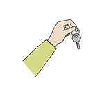 鍵を受け渡す手のイラスト。空室対策や管理代行など、物件オーナーが知りたいノウハウを提供するコラム記事テーマを示している。