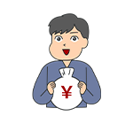 財布を持つ男性のイラスト。金利の種類や借入計画など、お金に関する不安を解消するための専門的なコラム解説テーマを示している。