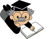 本を持つ博士のイラスト。ブログやコラムは毎日更新することよりも、無理なく続けられる内容を選ぶことが重要だと助言している。