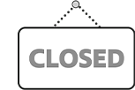 ドアの取っ手や壁にぶら下げるためのチェーンがついた、太い文字で「CLOSED」と書かれた定休日を示す長方形の白い看板のアイコン。