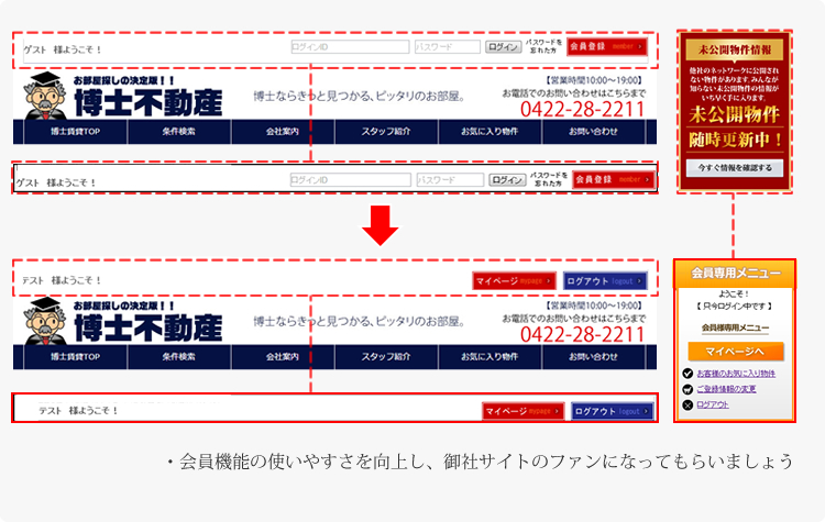 会員ログイン表示機能